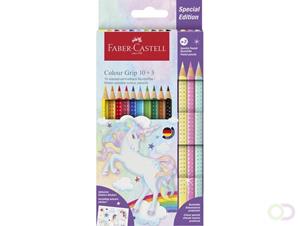 Faber Castell Kleurpotlood Faber-Castell Grip Unicorn 10 colour grip   3 sparkle pastel kleurpotloden inclusief unicorn stickers