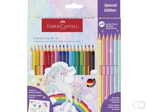 Faber Castell Kleurpotlood Faber-Castell Grip Unicorn 18 colour grip   6 sparkle pastel kleurpotloden inclusief unicorn stickers