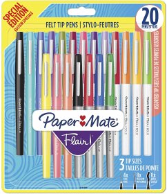 Paper Mate viltstift Flair, geassorteerde schrijfbreedte, blister van 20 stuks in geassorteerde kleuren