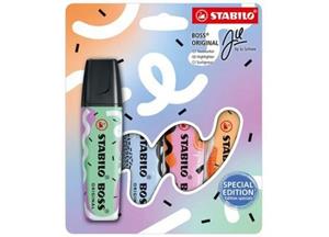 Textmarker - STABILO BOSS ORIGINAL Pastel by Ju Schnee - 4er Pack - Hauch von Minzgrün, Wolkenblau, frische Fuchsie, sanftes Orange