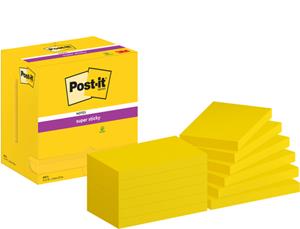 Post-it Super Sticky notes, 90 vel, ft 76 x 127 mm, pak van 12 blokken, neongeel