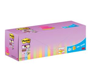 Post-it Super Sticky Z-Notes assorti, 90 vel, ft 76 x 76 mm, 20 + 4 GRATIS