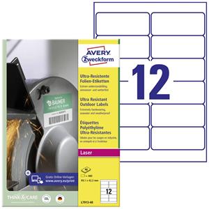 Avery Zweckform L7913-40 99.1 x 42.3 mm Polyethyleen folie Wit 480 stuk(s) Permanent Universele etiketten Laser 40 vel DIN A4