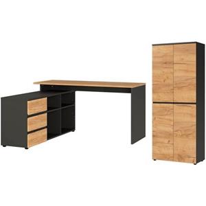bmehome Büro-Set Lissabon 5 - Graphit/Navarra-Eiche