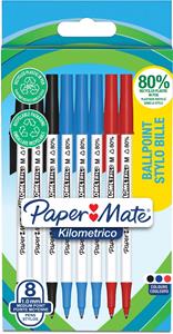 Paper Mate balpen Kilometrico, medium, blister van 8 stuks, assorti