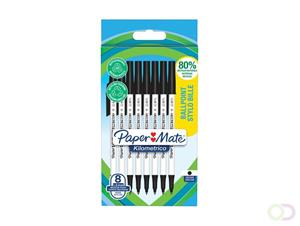 Paper Mate balpen Kilometrico, medium, blister van 8 stuks, zwart