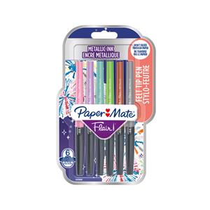 Paper Mate fineliner Flair, blister van 6 stuks in geassorteerde metallic kleuren