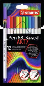 Premium-Filzstift mit Pinselspitze für variable Strichstärken - STABILO Pen 68 brush - ARTY - 12er Pack - mit 12 verschiedenen Farben