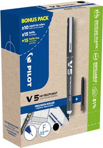 Pilot Hi-Tecpoint V5, 10 rollers + 30 vullingen, fijn, zwart