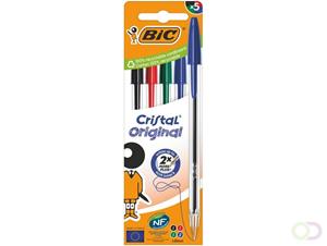 Bic Cristal balpen, medium, blister van 5 stuks: zwart, rood, groen en 2 x blauw