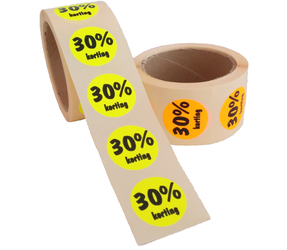 30% Kortingsstickers, Fluor Oranje, 500 Stickers