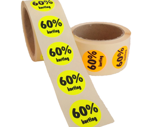 60% Kortingsstickers, Fluor Geel, 500 Stickers