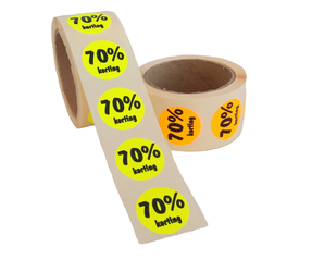 70% Kortingsstickers, Fluor Geel, 500 Stickers