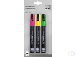 Sigel Kreidemarker 50 Keilspitze 1-5mm pink/grün/gelb 3 Stück