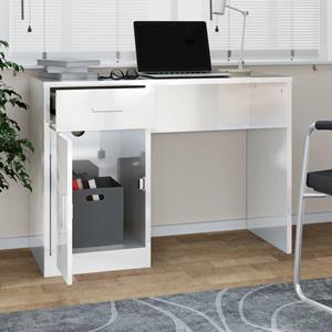 vidaXL Bureau met kast en lade 100x40x73 cm bewerkt hout hoogglans wit