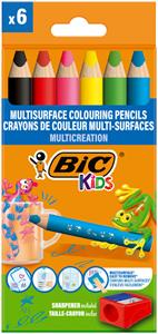 Bic Kids kleurpotlood Multisurface, assorti, etui van 6 stuks + slijper