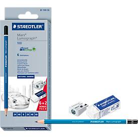 Staedtler potlood Mars Lumograph 6 stuks: 6B-4B-2B-B-HB-2H, + gom + slijper