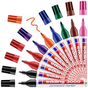 Edding 4-3000-10999 Permanentmarker Schwarz, Rot, Blau, Grün, Orange, Braun, Violett, Rosa wasserfe