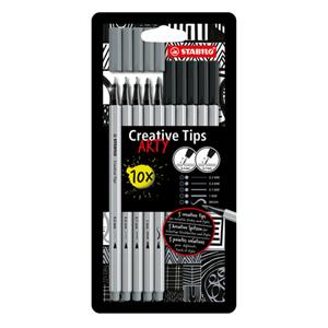 STABILO Creative Tips ARTY, geassorteerde punten, pak van 10 stuks, grijs/zwart