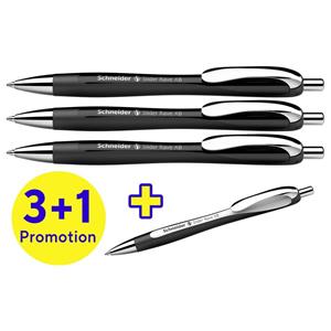 3 + 1 GRATIS: Schneider Kugelschreiber Slider Rave XB schwarz Schreibfarbe blau, 3 St. + GRATIS 1 Slider Rave XB schwarz