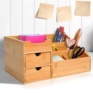 HOMCOM Schreibtischorganizer Büro Aufbewahrungsbox mit 2 Schubladen für Ordnung & Organisation, Natur, L33 x B20,5 x H15,5 cm   Aosom.de