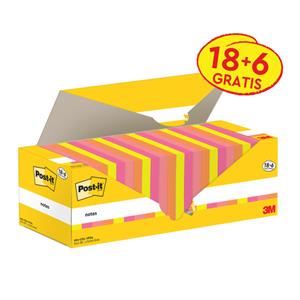 Post-it Notes, 100 vel, ft 76 x 76 mm, assorti, 18 blokken + 6 GRATIS