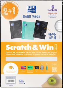 Oxford School cursusblok, ft A4, 100 vel, assorti, commercieel geruit, 2 + 1 gratis, Scratch & Win