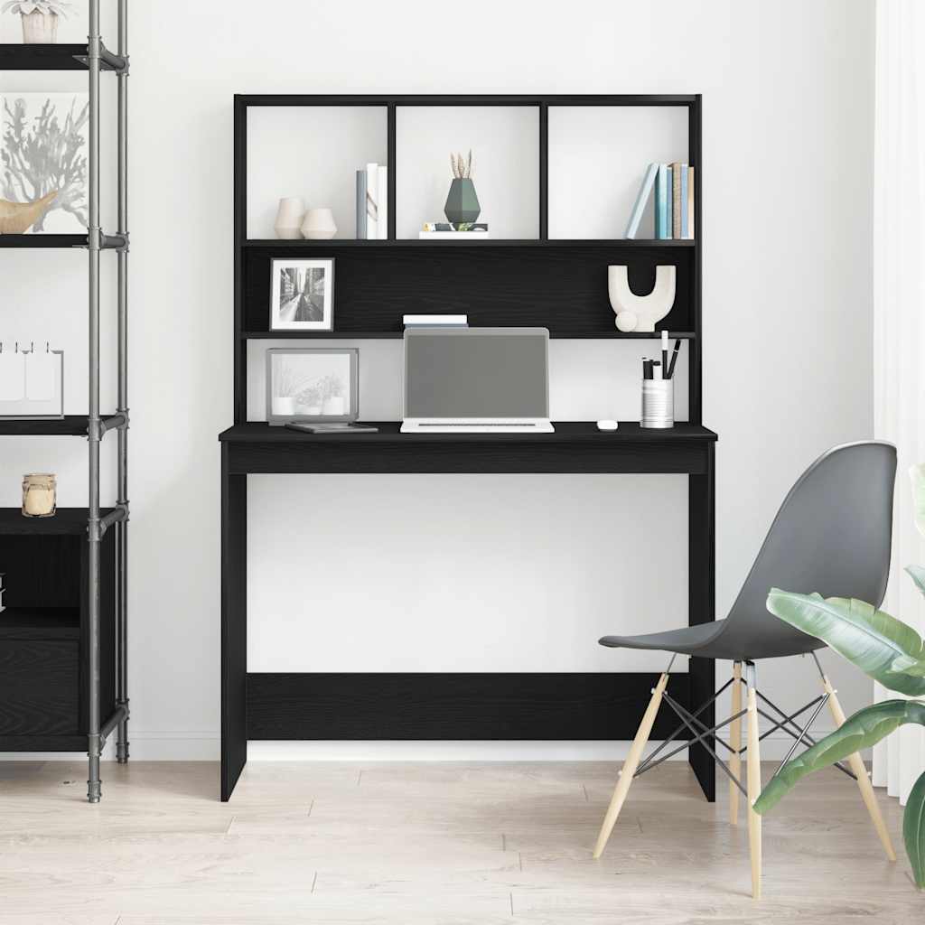 vidaXL Bureau met schappen 102x45x148 cm bewerkt hout zwart eikenkleur