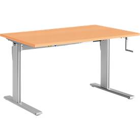 Zit-/stawerkplek met zwengel Standaard, in hoogte verstelbaar, B 1200 mm, beukenpatroon/blank aluminium