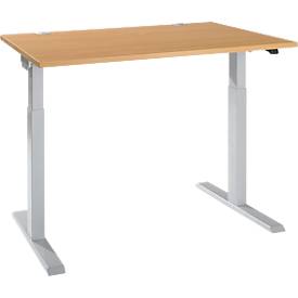 Schäfer Shop Select Bureau ERGO-T 2.0 - elektrisch in hoogte verstelbaar - B 1200 x D 800 x H 715-1205 mm - T-voet blank alu - beuken decor - ons merk 