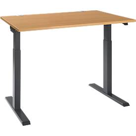 Schäfer Shop Select Bureau ERGO-T 2.0 - elektrisch in hoogte verstelbaar - B 1200 x D 800 x H 715-1205 mm - T-voet antraciet - beuken decor - ons merk 