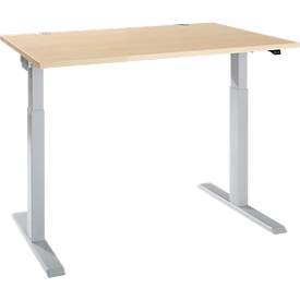 Schäfer Shop Select Bureau ERGO-T 2.0 - elektrisch in hoogte verstelbaar - B 1200 x D 800 x H 715-1205 mm - T-voet blank alu - ahorn decor - ons merk 