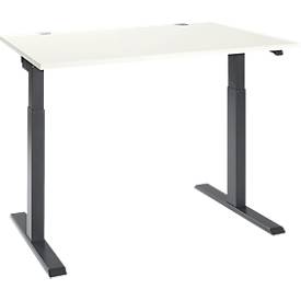 Schäfer Shop Select ERGO-T 2.0 bureau, elektrisch in hoogte verstelbaar, rechthoekig, T-poot, B 1200 x D 800 x H 715-1205 mm, wit/antraciet