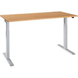 Schäfer Shop Select Bureau ERGO-T 2.0 - elektrisch in hoogte verstelbaar - B 1600 x D 800 x H 715-1205 mm - T-voet blank alu - beuken decor - ons merk 