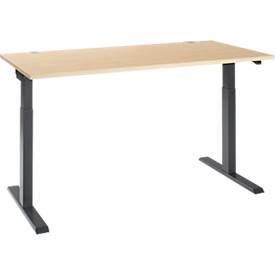 Schäfer Shop Select Bureau ERGO-T 2.0 - elektrisch in hoogte verstelbaar - B 1600 x D 800 x H 715-1205 mm - T-voet antraciet - ahorn decor - ons merk 