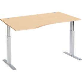 Schäfer Shop Select ERGO-T bureau, elektrisch in hoogte verstelbaar, vrije vorm, aanbouw links, T-poot, B 1800 x H 725-1185 mm, ahorn decor/blank aluminium