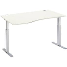 Schäfer Shop Select ERGO-T bureau, elektrisch in hoogte verstelbaar, vrije vorm, aanbouw links, T-voet, B 1800 x H 725-1185 mm, alu wit/wit