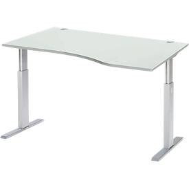 Schäfer Shop Select ERGO-T bureau, elektrisch in hoogte verstelbaar, vrije vorm, aanbouw rechts, T-voet, B 1800 x H 725-1185 mm, aluminium lichtgrijs/wit