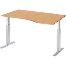 Schäfer Shop Select ERGO-T bureau, elektrisch in hoogte verstelbaar, vrije vorm, rechts, T-poot, B 1800 x H 725-1185 mm, decor beuken/blank aluminium