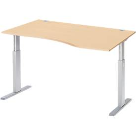 Schäfer Shop Select ERGO-T bureau, elektrisch in hoogte verstelbaar, vrije vorm, aanbouw rechts, T-voet, B 1800 x H 725-1185 mm, ahorn decor/blank aluminium