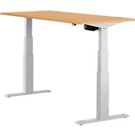 Schäfer Shop Select ERGO-T bureau, elektrisch in hoogte verstelbaar, rechthoekig, T-poot, B 1200 x D 800 x H 640-1300 mm, beuken decor/blank aluminium