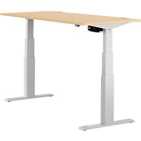 Schäfer Shop Select ERGO-T bureau, elektrisch in hoogte verstelbaar, rechthoekig, T-poot, B 1200 x D 800 x H 640-1300 mm, ahorn decor/blank aluminium