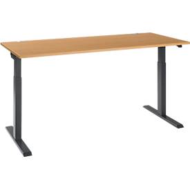 Schäfer Shop Select Bureau ERGO-T 2.0 - elektrisch in hoogte verstelbaar - B 1800 x D 800 x H 715-1205 mm - T-voet antraciet - beuken decor - ons merk 