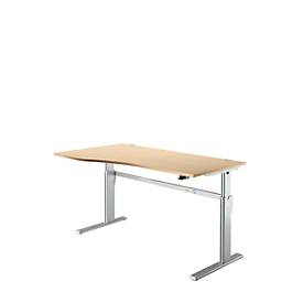 Standaard bureau, elektrisch in hoogte verstelbaar, vrije vorm, bevestiging links, C-poot, B 1800 x D 1000/800 x H 725-1185 mm, ahorn/blank aluminium