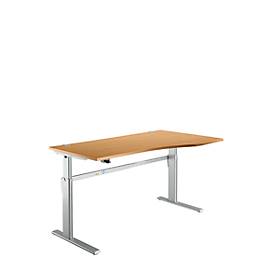 Standaard bureau, elektrisch in hoogte verstelbaar, vrije vorm, bevestiging rechts, C-poot, B 1800 x D 1000/800 x H 725-1185 mm, beuken/blank aluminium
