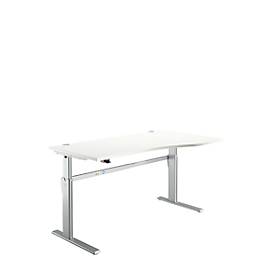 Standaard bureau, elektrisch in hoogte verstelbaar, vrije vorm, bevestiging rechts, C-voet, B 1800 x D 1000/800 x H 725-1185 mm, wit/blank aluminium