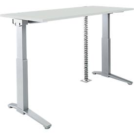 Schäfer Shop Genius bureau PLANOVA ERGOSTYLE S, elektrisch in hoogte verstelbaar, C-voet, B 1600 mm, lichtgrijs/aluminiumzilver, Memorymaster, kabelslang