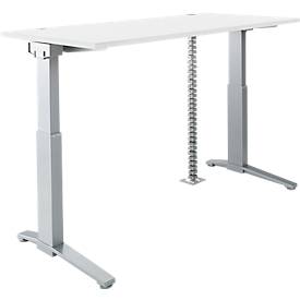 Schäfer Shop Genius bureau PLANOVA ERGOSTYLE S, elektrisch in hoogte verstelbaar, C-voet, B 1600 mm, wit/aluminiumzilver, Memorymaster, kabelslang