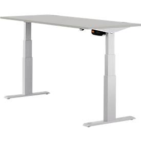 Schäfer Shop Select ERGO-T bureau, elektrisch in hoogte verstelbaar, rechthoekig, T-voet, B 1600 x D 800 x H 640-1300 mm, aluminium lichtgrijs/wit
