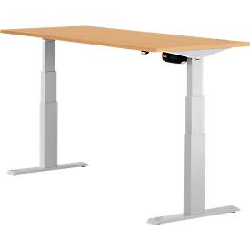 Schäfer Shop Select ERGO-T bureau, elektrisch in hoogte verstelbaar, rechthoekig, T-poot, B 1600 x D 800 x H 640-1300 mm, beuken decor/blank aluminium